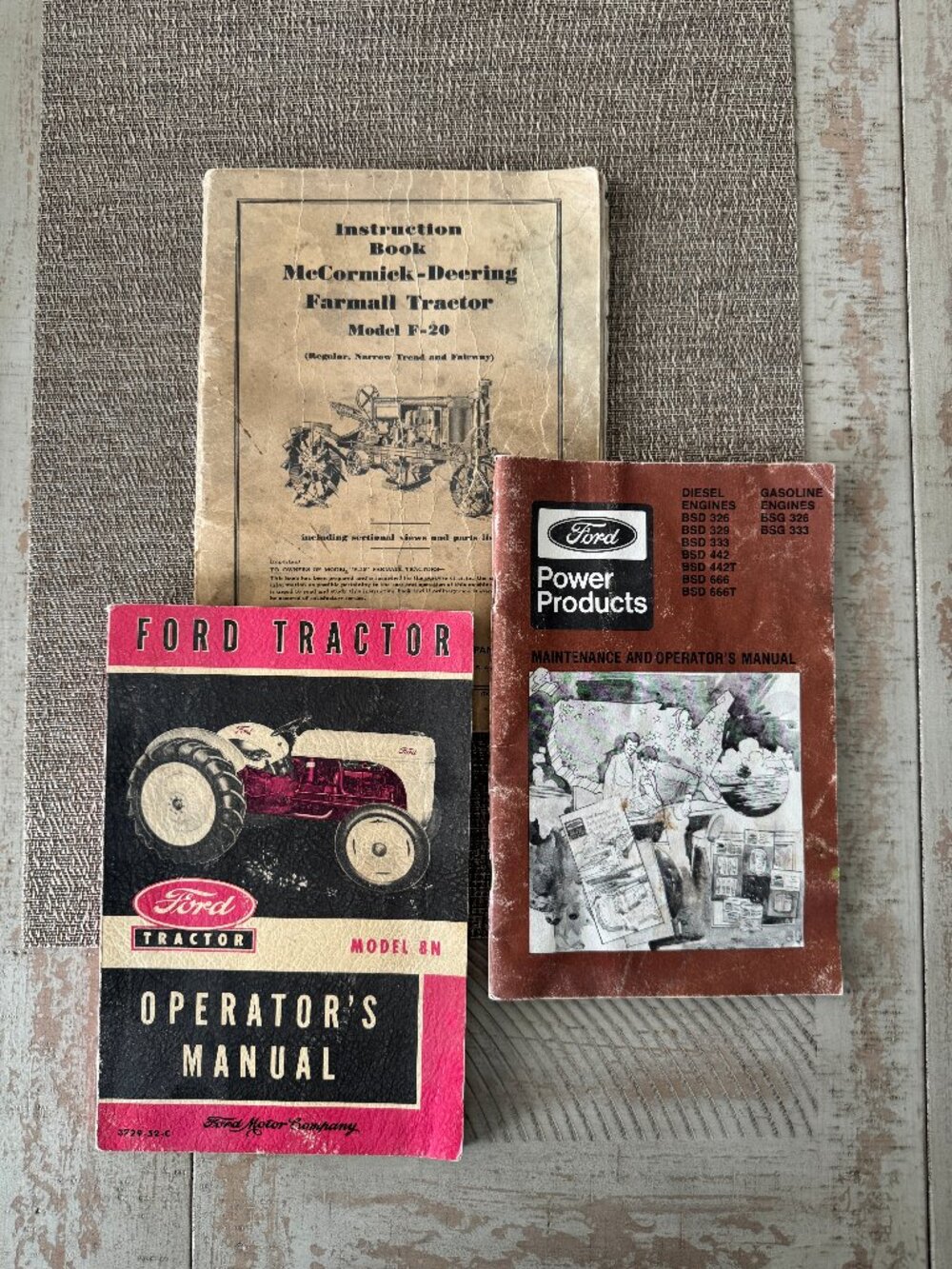 Lot of 3 Vintage Manuals Tractor McCormick-Deering F-20 Ford 8N Diesel Engines